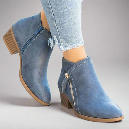 Women's Ankle Heeled Boots | Zipper Closed Toe-Levorel