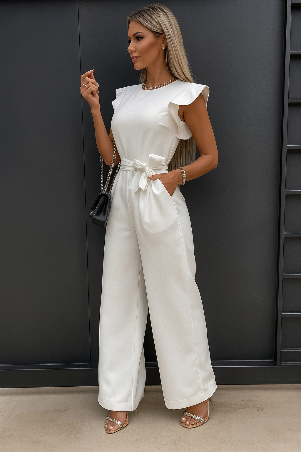Women's Elegant Jumpsuit | Wide Leg Cap Sleeve-Levorel