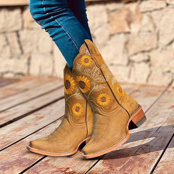 Women's Knee High Cowgirl Boots | Heeled Western Embroidered-Levorel