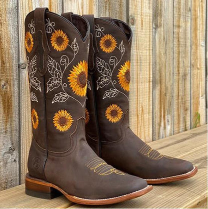 Women's Knee High Cowgirl Boots | Heeled Western Embroidered-Levorel