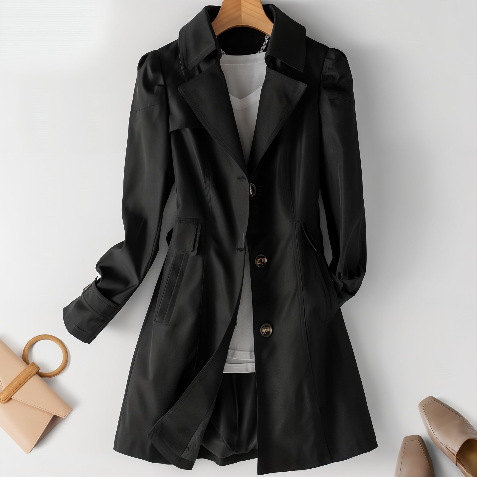 Women's Lightweight Flared Trench Coat | Waist Spring-Levorel
