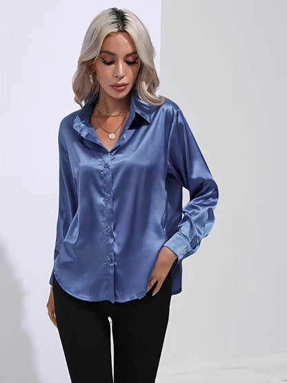 Women's Satin Button-Up Blouse | Long Sleeve Casual Fit