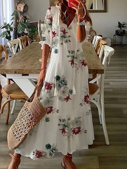 Women's Summer Maxi Dress | Floral Puff Sleeve-Levorel