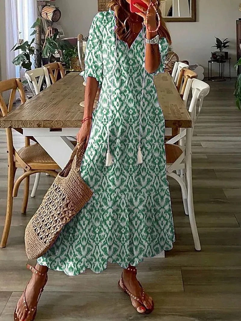 Women's Summer Maxi Dress | Floral Puff Sleeve-Levorel