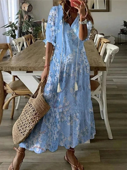 Women's Summer Maxi Dress | Floral Puff Sleeve-Levorel