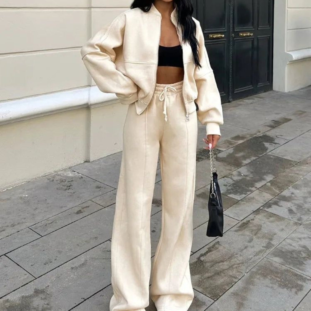 Womens Tracksuit Set Matching Long Sleeve Sweater Drawstring Trousers 1