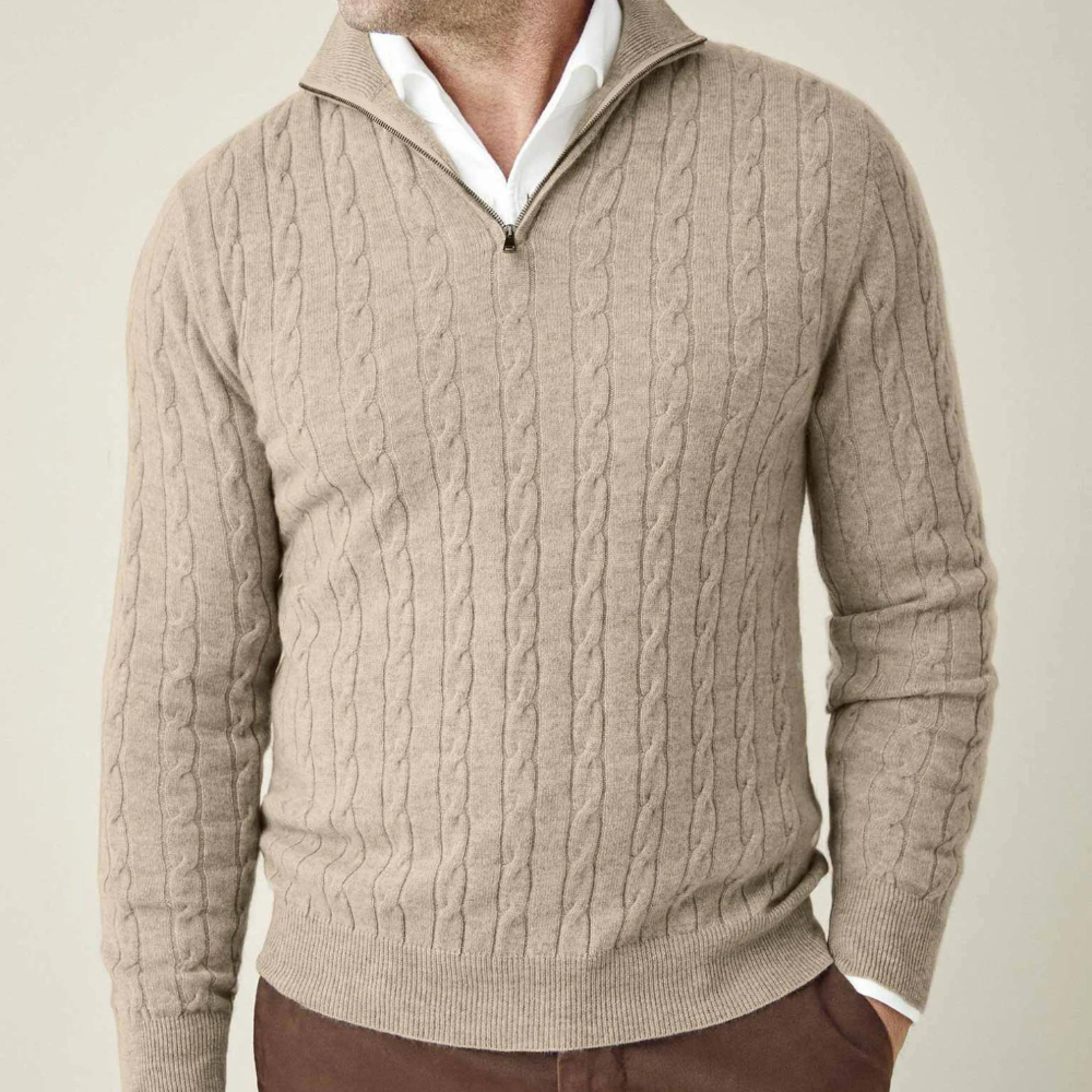 Zipper Sweater - Cable Knit Texture & Adjustable Warmth - Image 11