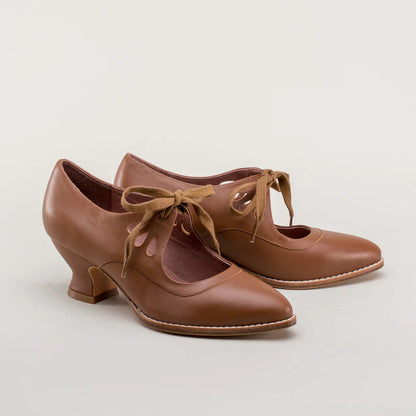 Women's Vintage Leather Heels | Low Block Heel Lace-Up