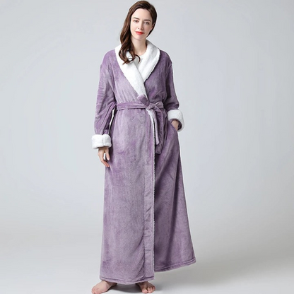 Women's Long Plush Fleece Winter Robe | Soft Shawl Loungewear