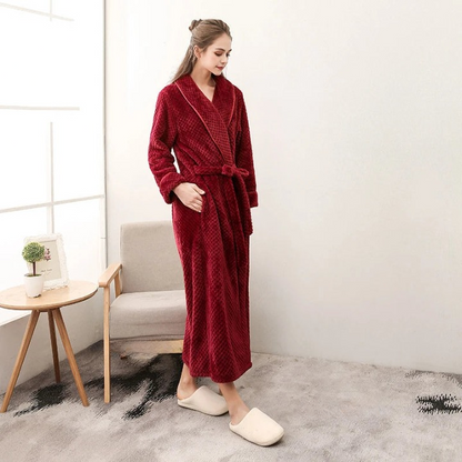 Women's Long Plush Fleece Winter Robe | Soft Shawl Loungewear