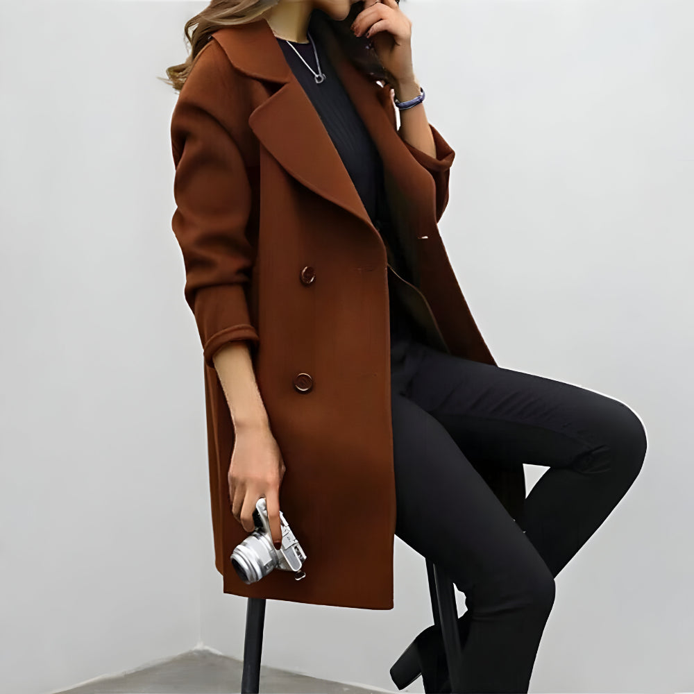 Women's Double Breasted Wool Trench Coat | Long Winter