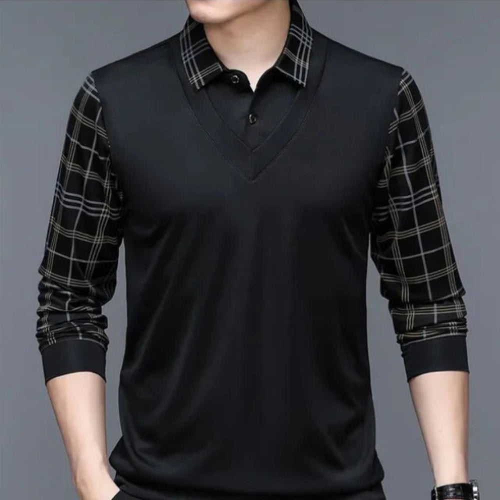 Men's Casual Long Sleeve Polo Shirt Classic Plaid