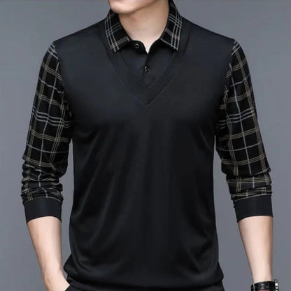 Men's Casual Long Sleeve Polo Shirt Classic Plaid