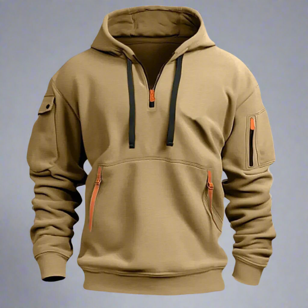 Men’s Winter Hoodie Jacket | Half-Zip, Utility Pockets
