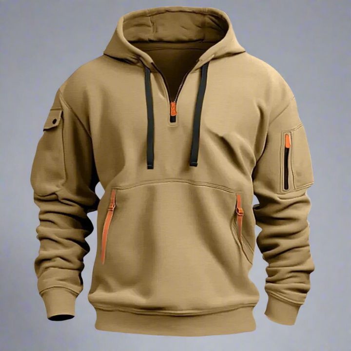Men’s Winter Hoodie Jacket | Half-Zip, Utility Pockets