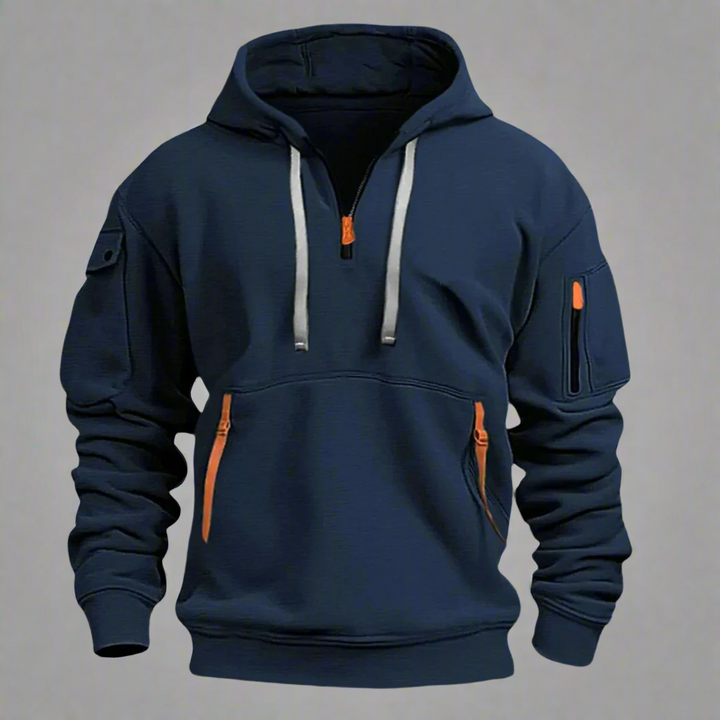 Men’s Winter Hoodie Jacket | Half-Zip, Utility Pockets