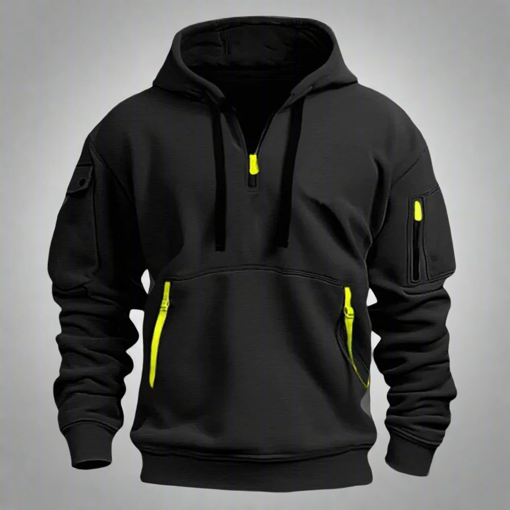 Men’s Winter Hoodie Jacket | Half-Zip, Utility Pockets