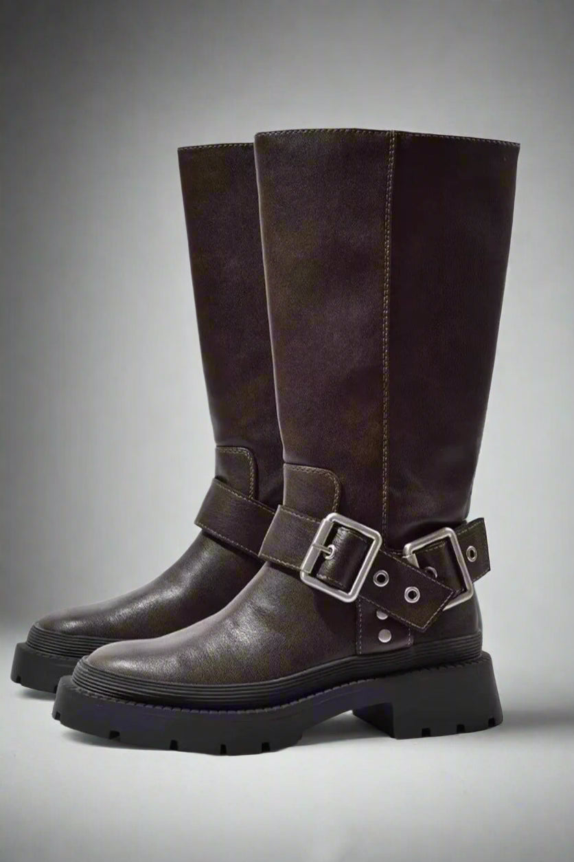 Women’s Knee High Winter Boots | Grip Sole, Buckle Detail