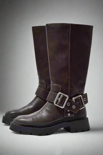 Women’s Knee High Winter Boots | Grip Sole, Buckle Detail