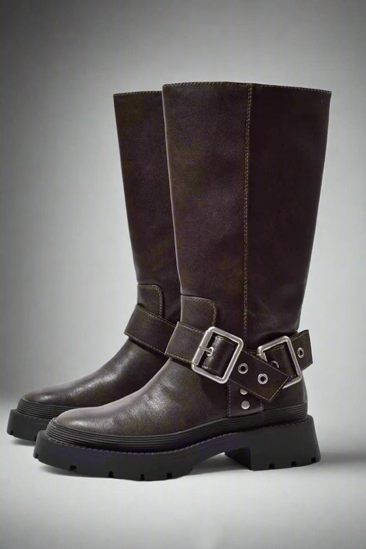 Women’s Knee High Winter Boots | Grip Sole, Buckle Detail