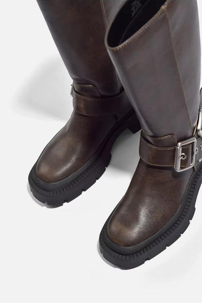 Women’s Knee High Winter Boots | Grip Sole, Buckle Detail