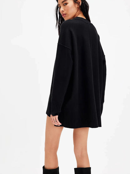 Women's Knitted Long Sleeve Dress Set | Lace Trim, Mini