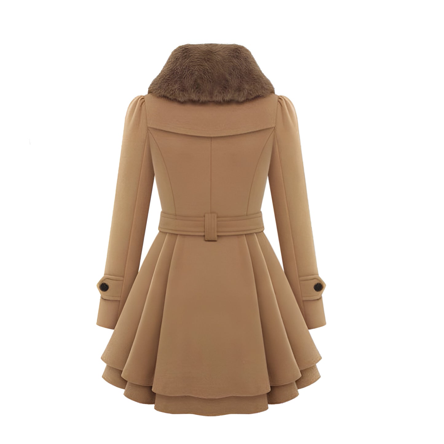Women’s Wool Winter Coat | Double-Breasted Belted with Fur Collar
