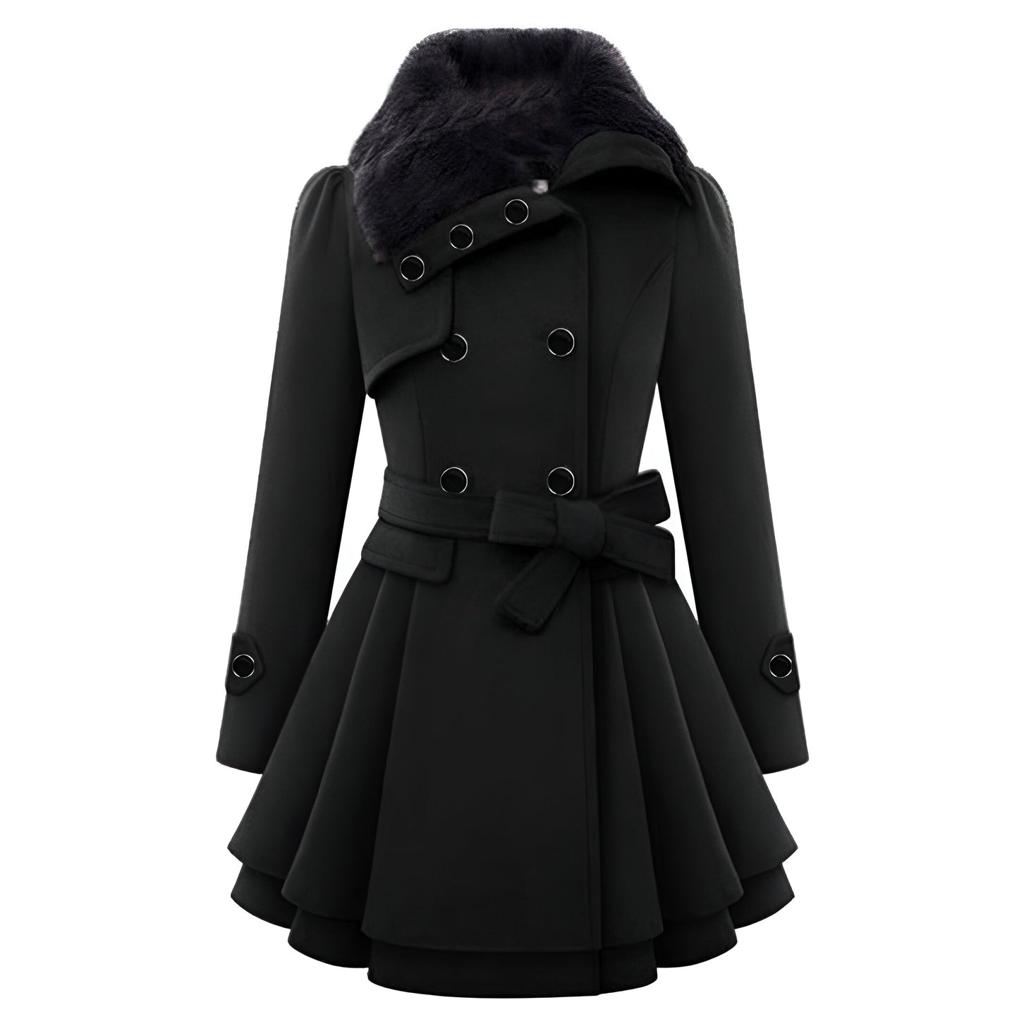 Women’s Wool Winter Coat | Double-Breasted Belted with Fur Collar