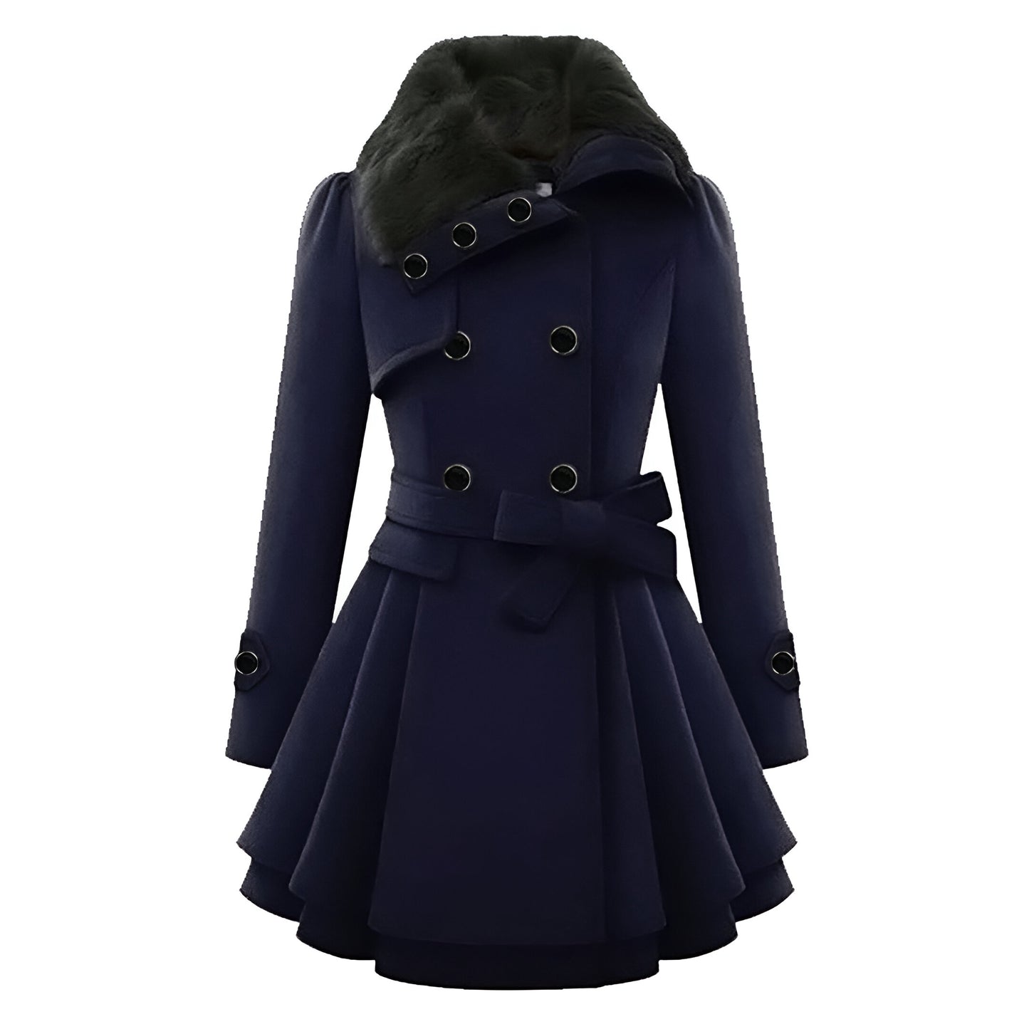 Women’s Wool Winter Coat | Double-Breasted Belted with Fur Collar