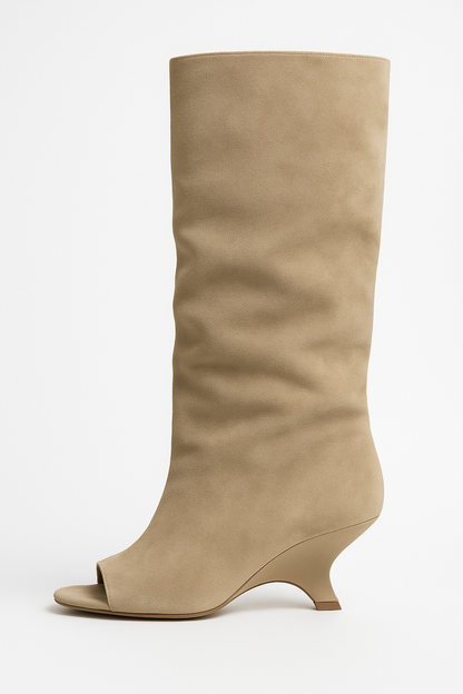 Women’s High Wedge Heeled Boots | Peep Toe, Slouch Style