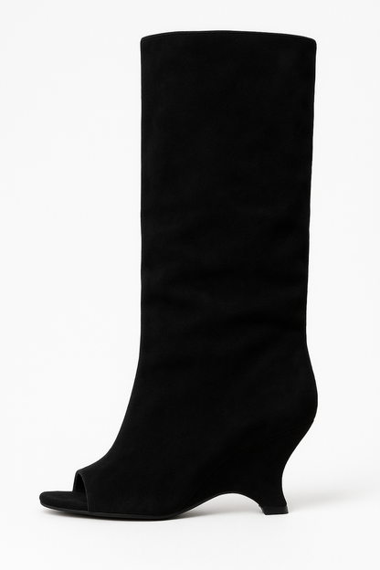 Women’s High Wedge Heeled Boots | Peep Toe, Slouch Style