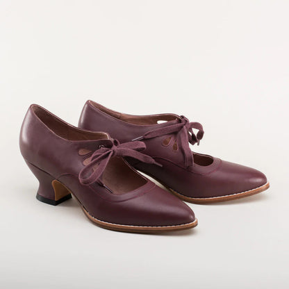 Women's Vintage Leather Heels | Low Block Heel Lace-Up