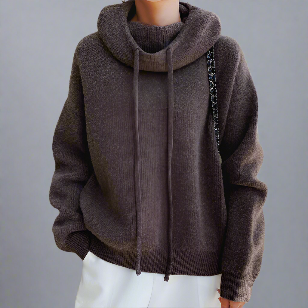 Women's Oversized Knitted Hoodie | Long Sleeves Roll Neck