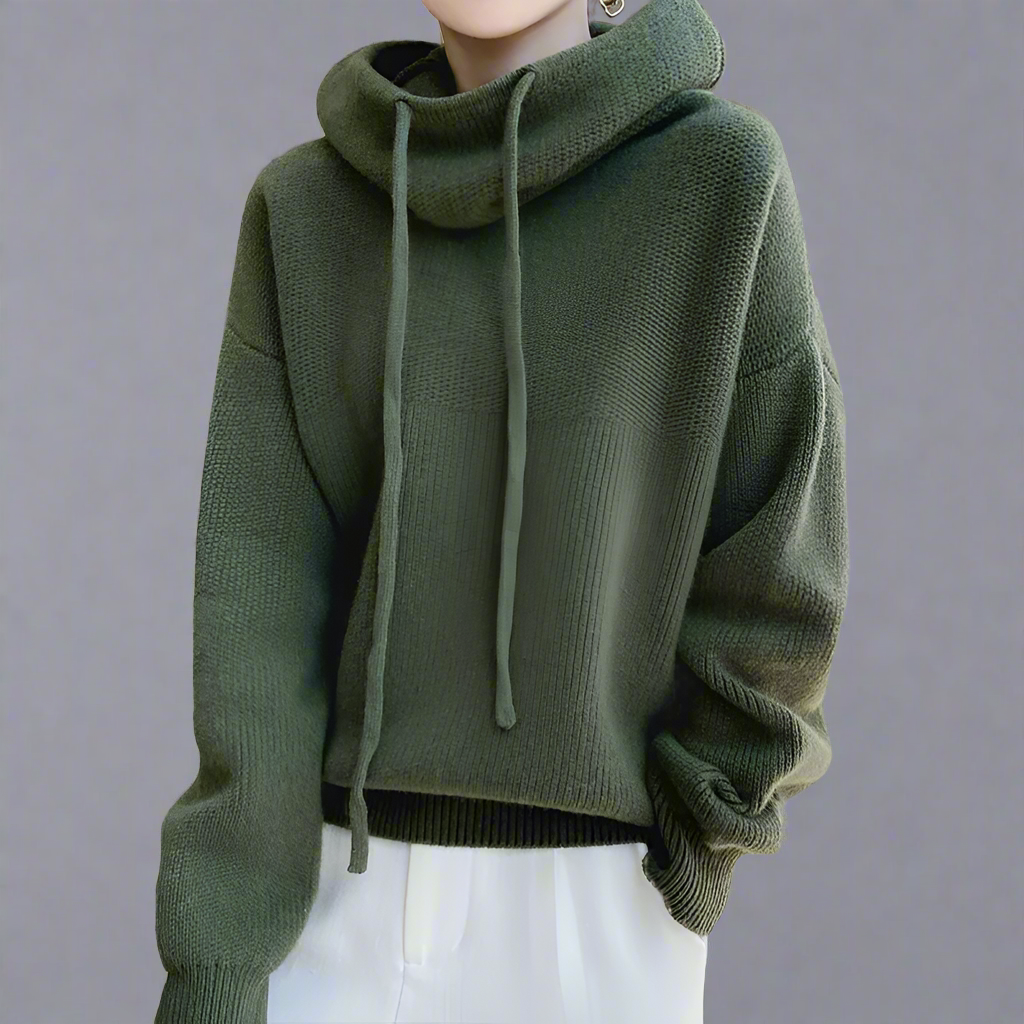 Women's Oversized Knitted Hoodie | Long Sleeves Roll Neck