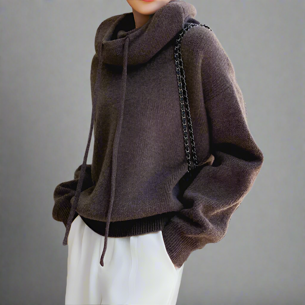 Women's Oversized Knitted Hoodie | Long Sleeves Roll Neck