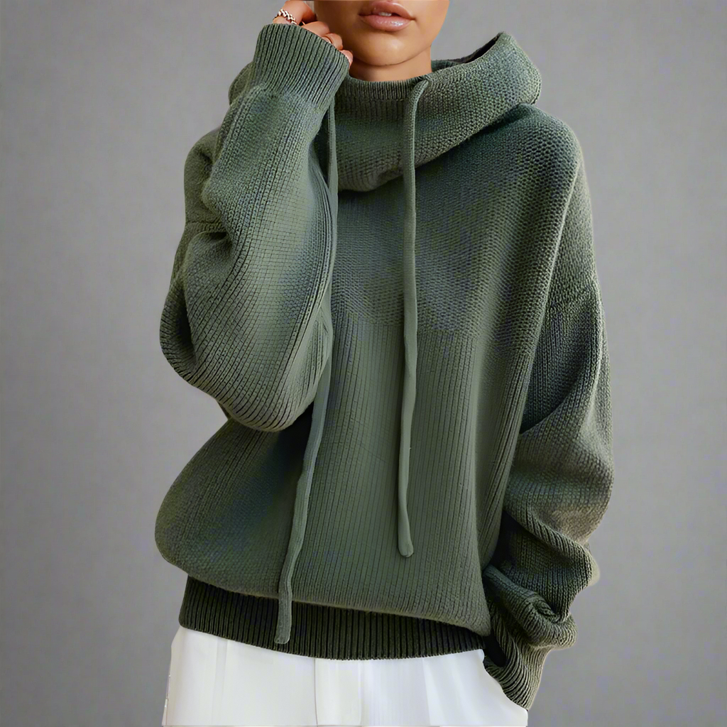 Women's Oversized Knitted Hoodie | Long Sleeves Roll Neck