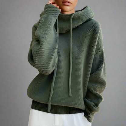 Women's Oversized Knitted Hoodie | Long Sleeves Roll Neck