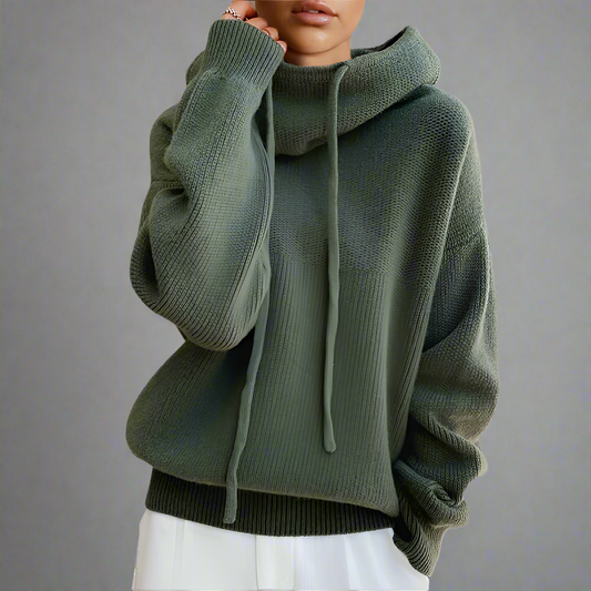Women's Oversized Knitted Hoodie | Long Sleeves Roll Neck