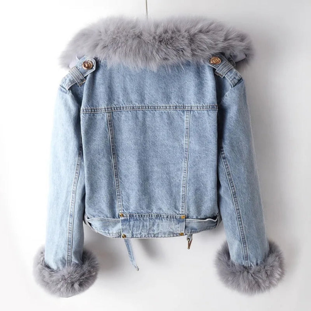 Margaux Luxe Lined Fox Fur Denim Coat - Image 3