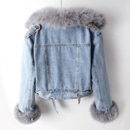 Margaux Luxe Lined Fox Fur Denim Coat - Image 3