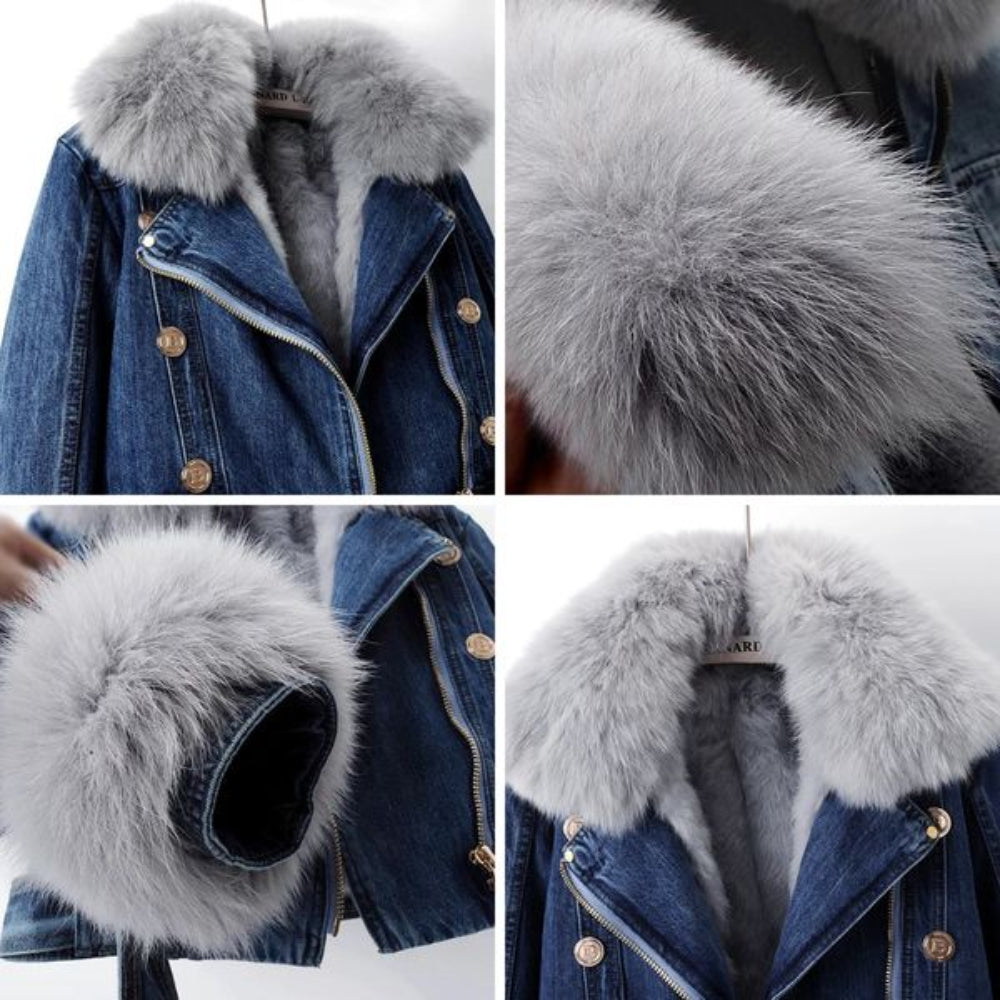 Margaux Luxe Lined Fox Fur Denim Coat - Image 4