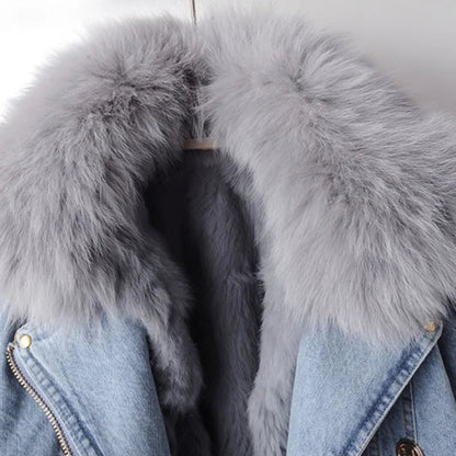 Margaux Luxe Lined Fox Fur Denim Coat - Image 5