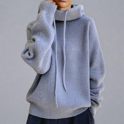 Women's Oversized Knitted Hoodie | Long Sleeves Roll Neck