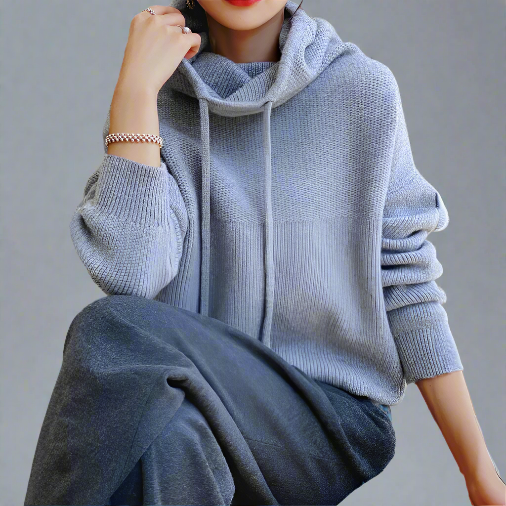 Women's Oversized Knitted Hoodie | Long Sleeves Roll Neck