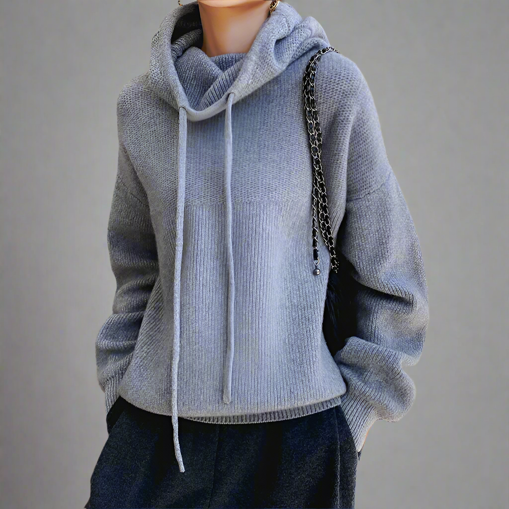 Women's Oversized Knitted Hoodie | Long Sleeves Roll Neck