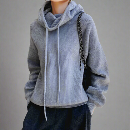 Women's Oversized Knitted Hoodie | Long Sleeves Roll Neck