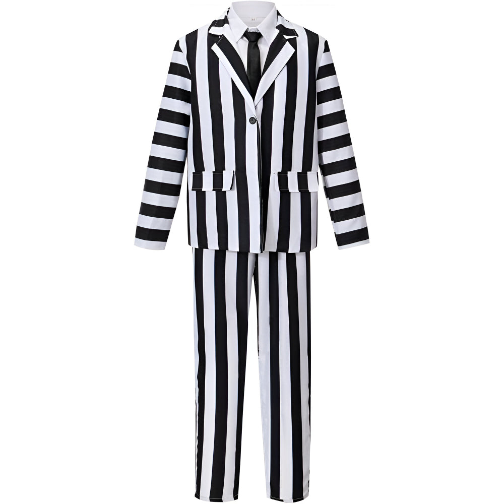 Halloween Costume Black White Striped Suit