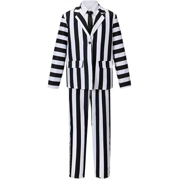 Halloween Costume Black White Striped Suit
