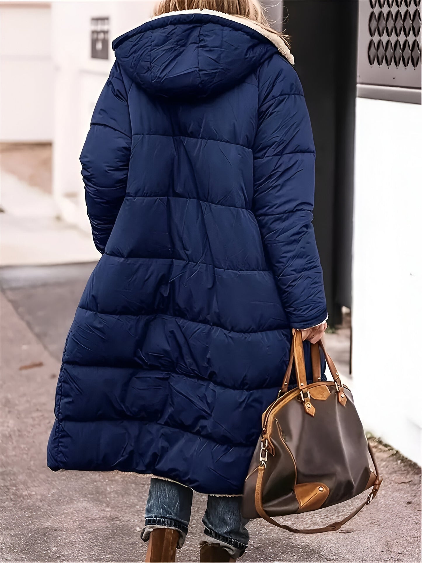Women’s Long Hooded Puffer Coat | Shearling Lined Warm Winter