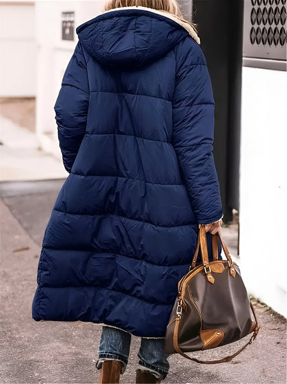 Women’s Long Hooded Puffer Coat | Shearling Lined Warm Winter